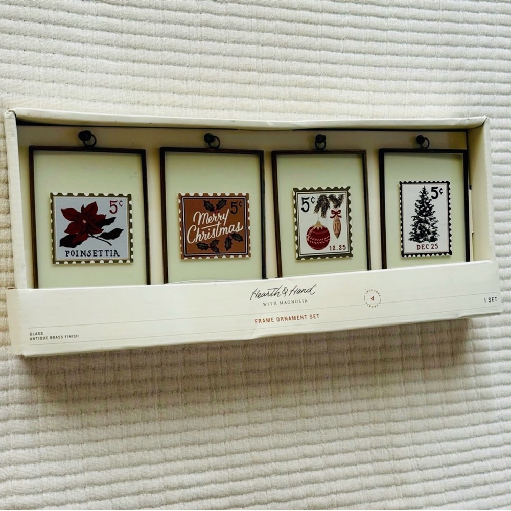 Hearth & Hand with Magnolia Framed Vintage Stamp Art Christmas Ornaments NWT